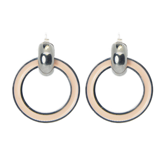 PENDIENTES THE CIRCLE BEIGE PLATA