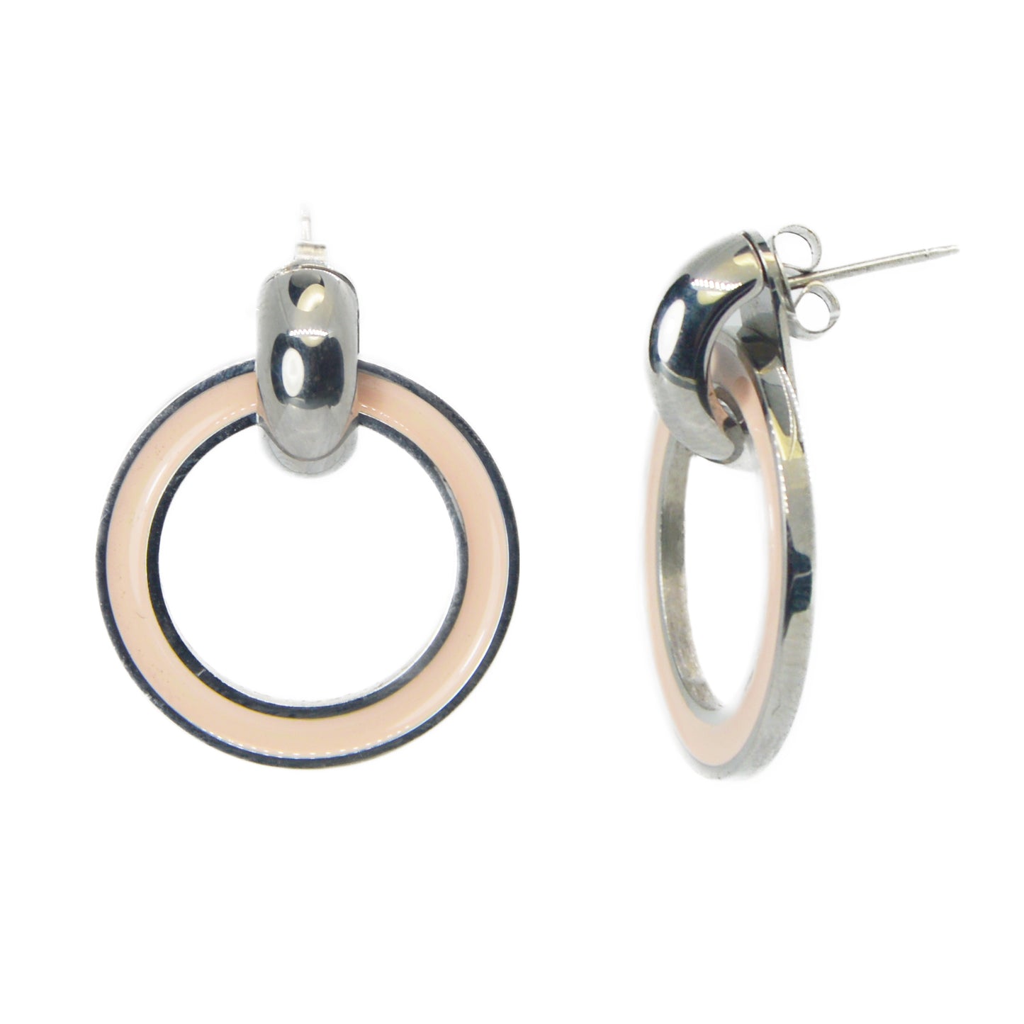 PENDIENTES THE CIRCLE BEIGE PLATA