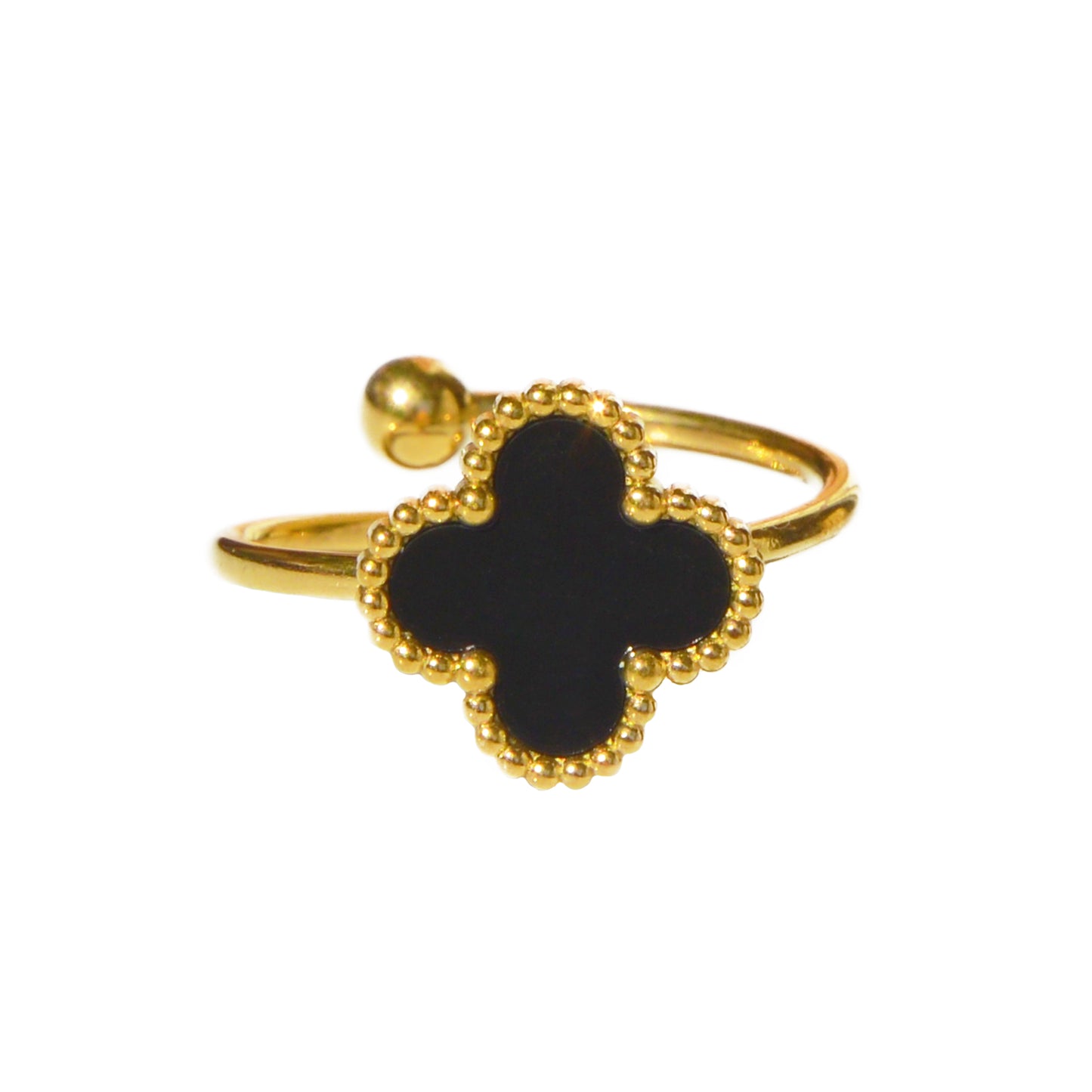 ANILLO TRÉBOL NEGRO ORO