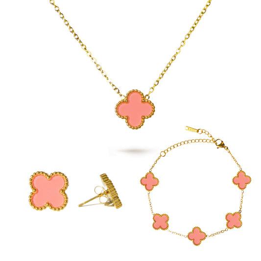 CONJUNTO DE TRÉBOL ROSA ORO