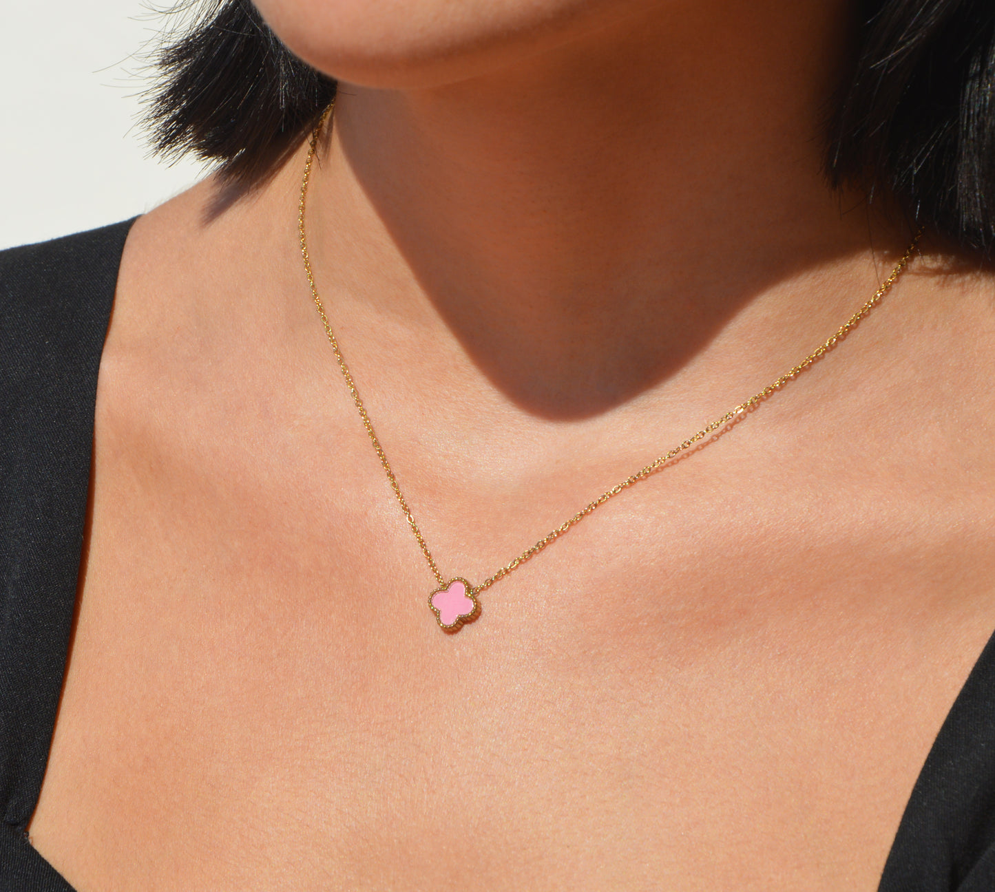 CONJUNTO DE TRÉBOL ROSA ORO