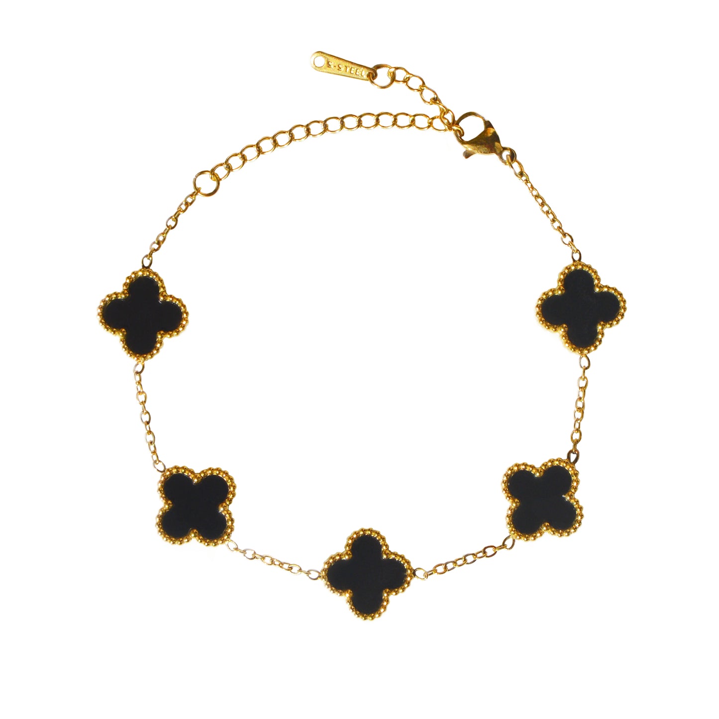 PULSERA 5 TRÉBOLES NEGROS ORO