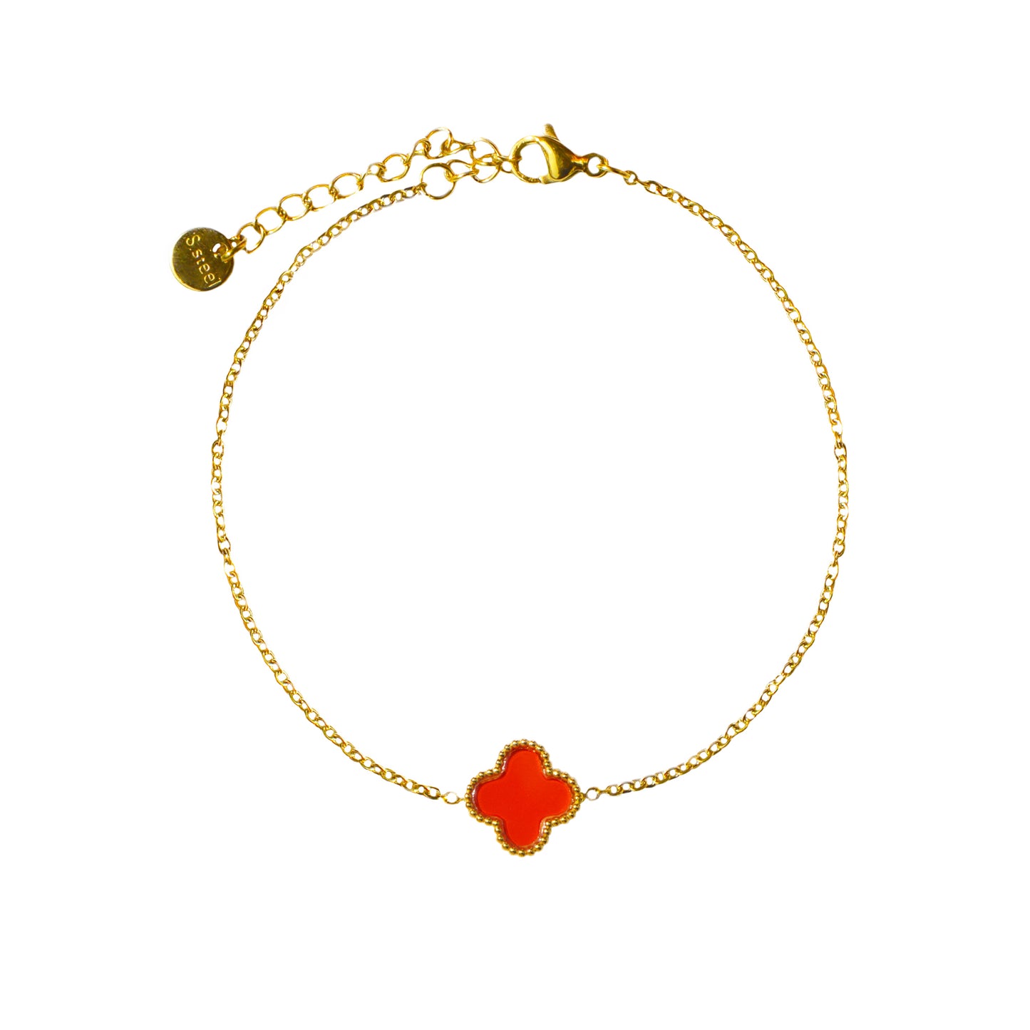 PULSERA TRÉBOL ROJO ORO VINTAGE